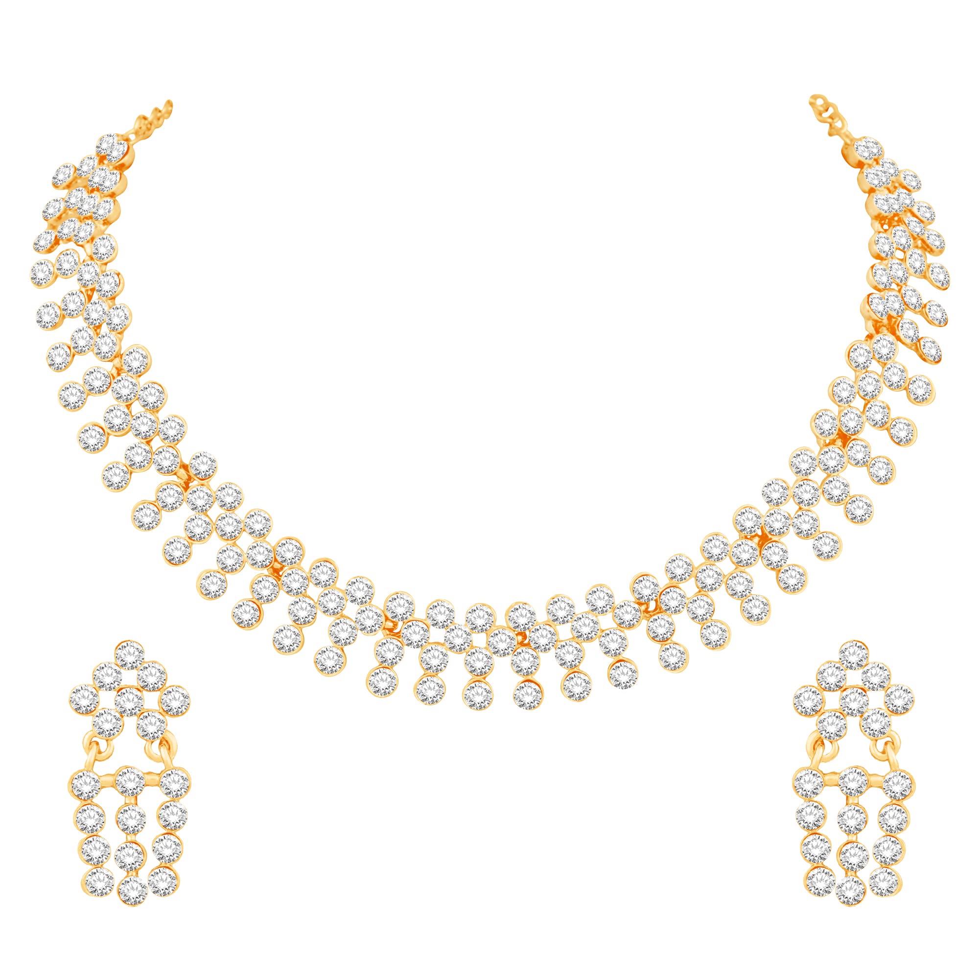 Atasi International Gold Plated Crystal AD Diamond Stylish Necklace with Earrings for Women - Jewellery Set for Party, Wedding, Engagement (AG5501) (B0B9ND318Q) Amazon Price History, Amazon Price Tracker
