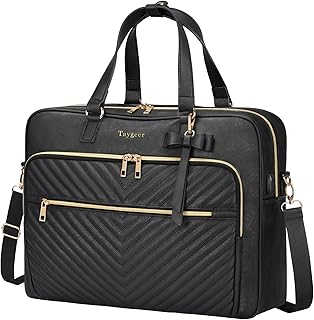 Taygeer Women’s PU Leather Laptop Bag, 17 Inch Laptop Bag, USB Port, Large Multifunctional Totebag T