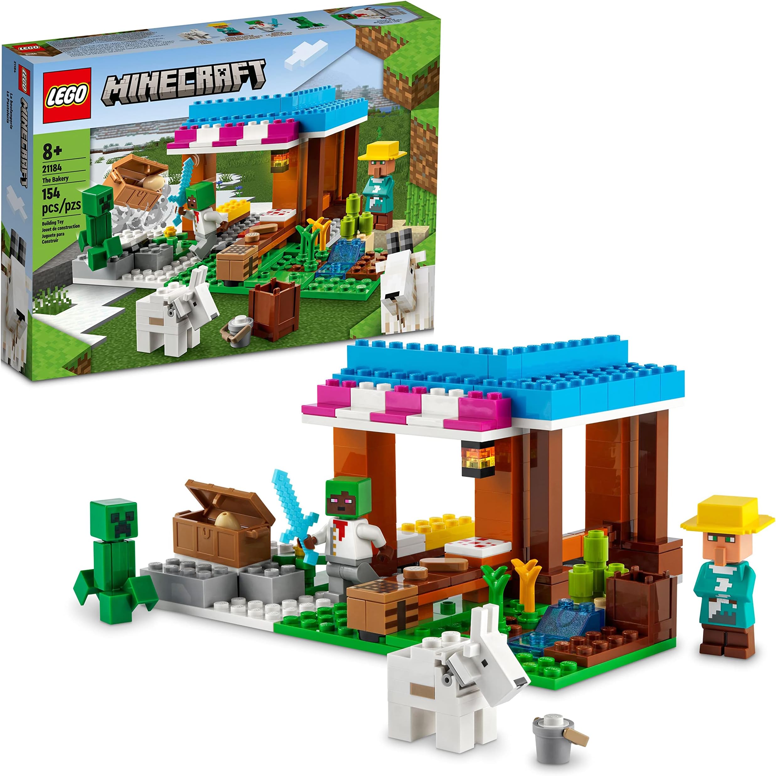 Minecraft The Bakery Building Kit 21184 Game-Inspired Minecraft Toy Set for Kids Girls Boys Age 8+ Featuring 3 Minecraft Figures and Goat, with Village and Treasure Chest Accessories, Gift Idea