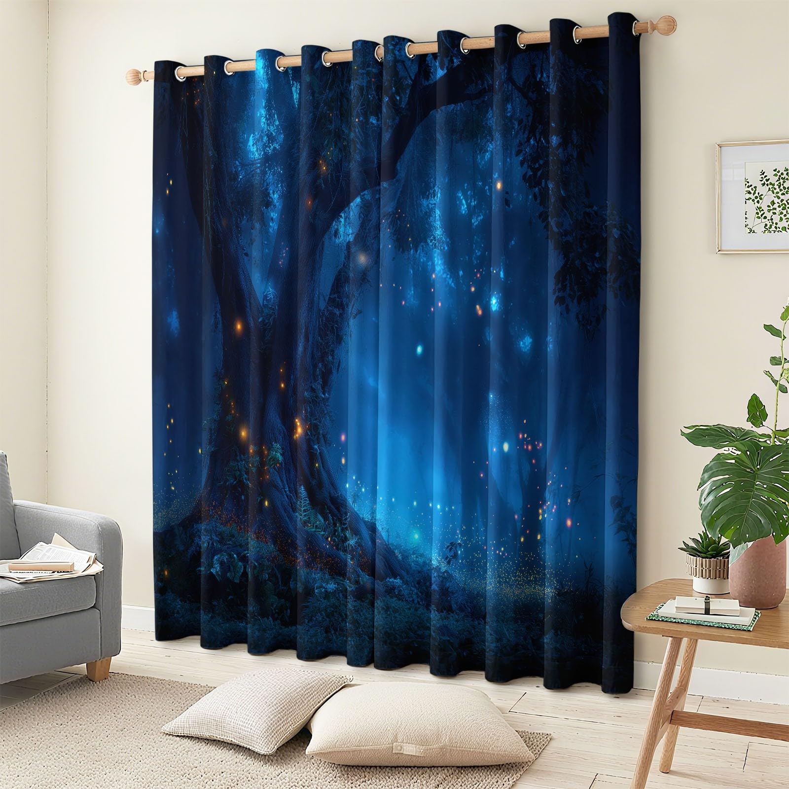 Rideaux salon chambre motif arbre pour déco féerique