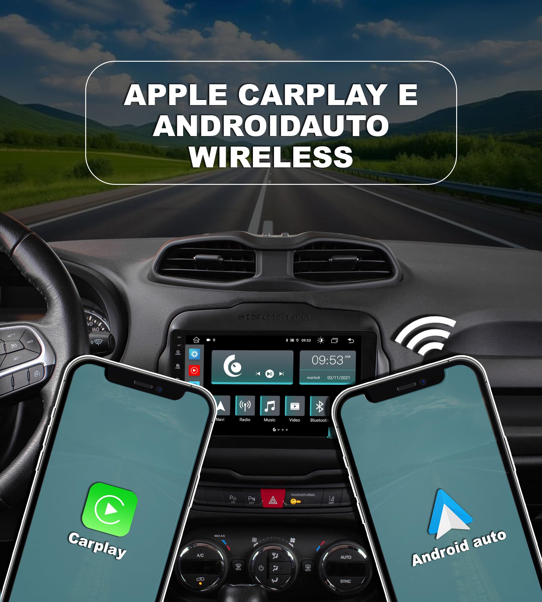 JF Sound - Autoradio Android JF-039JR-X9C - Per Jeep Renegade dal 2014-9" HD - CarPlay/Android Auto Wireless - GPS - 4GB RAM - 64GB ROM - DAB+ - WiFi - Bluetooth - Prodotto in Italia