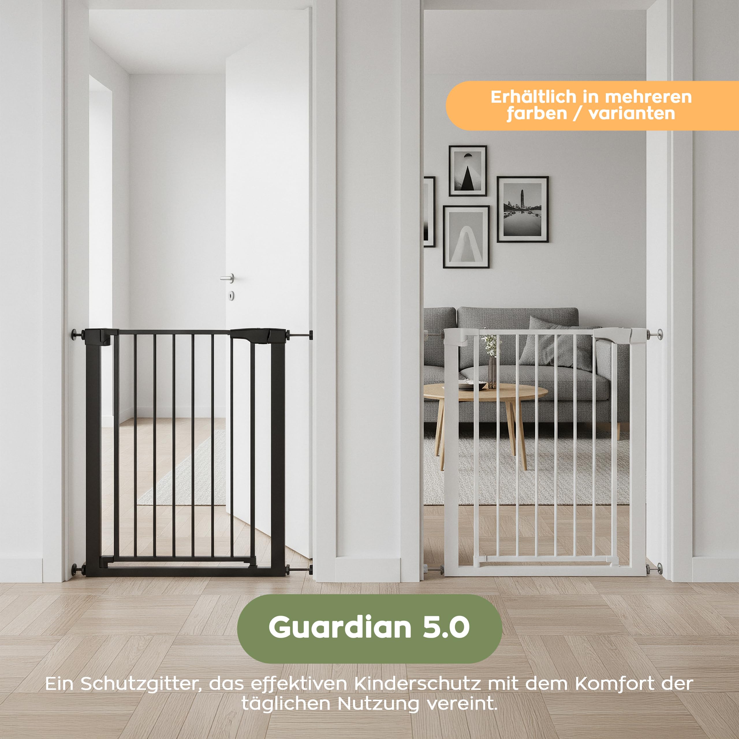 Tulano Guardian 5.0 Treppenschutzgitter ohne Bohren - 75–117 cm | Für Treppen und Türen - 92 cm hoch - beidseitig mit einer Hand öffnen - schließt automatisch - 2 Verlängerungen -Schwarz