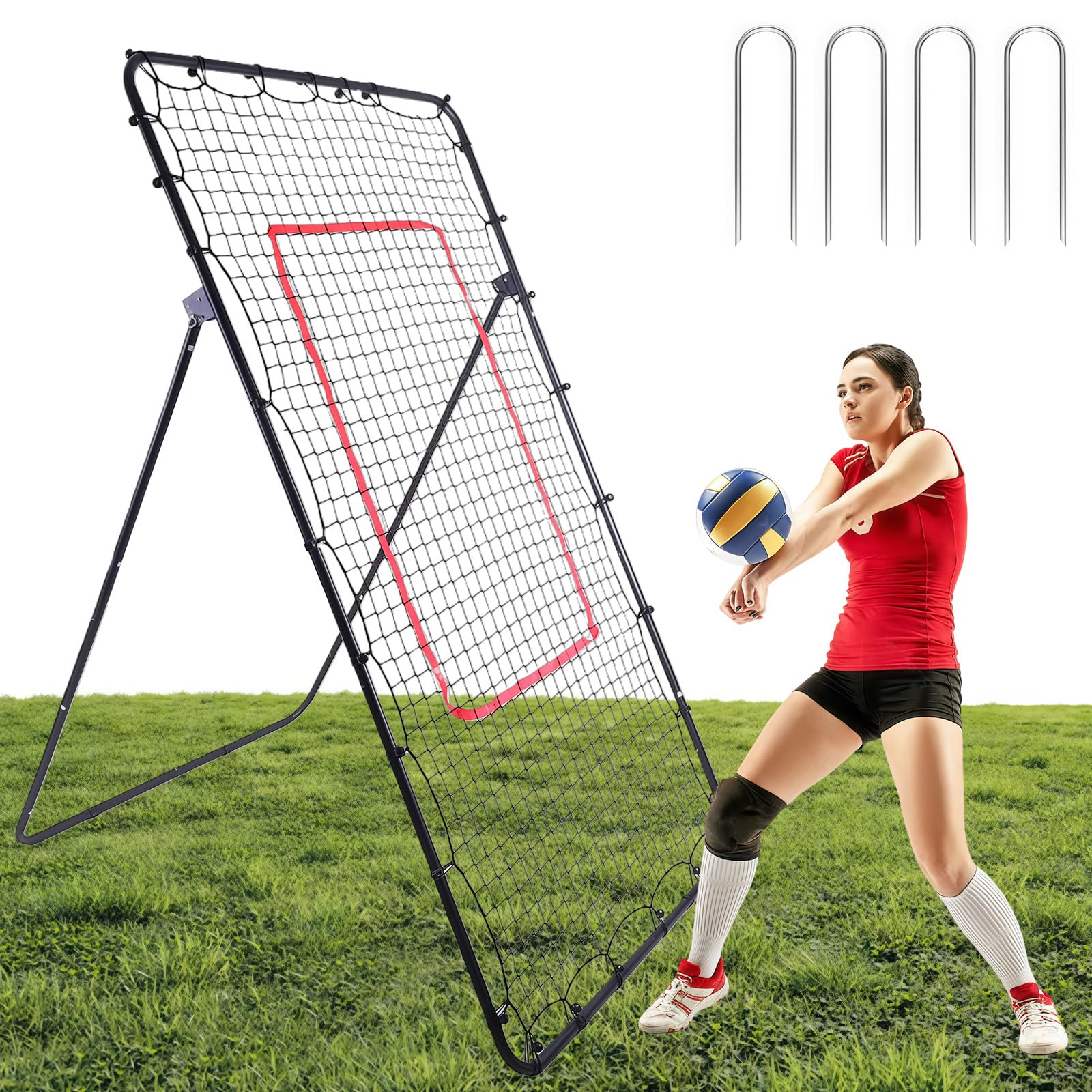 Rebounder siatka do siatkówki ze strefą uderzeniową 2,2 x 1,2 m, regulowana siatka do siatkówki 45°/60°/75°/85°, wielofunkcyjny sprzęt treningowy dla dzieci i dorosłych, idealna do softballa, piłki