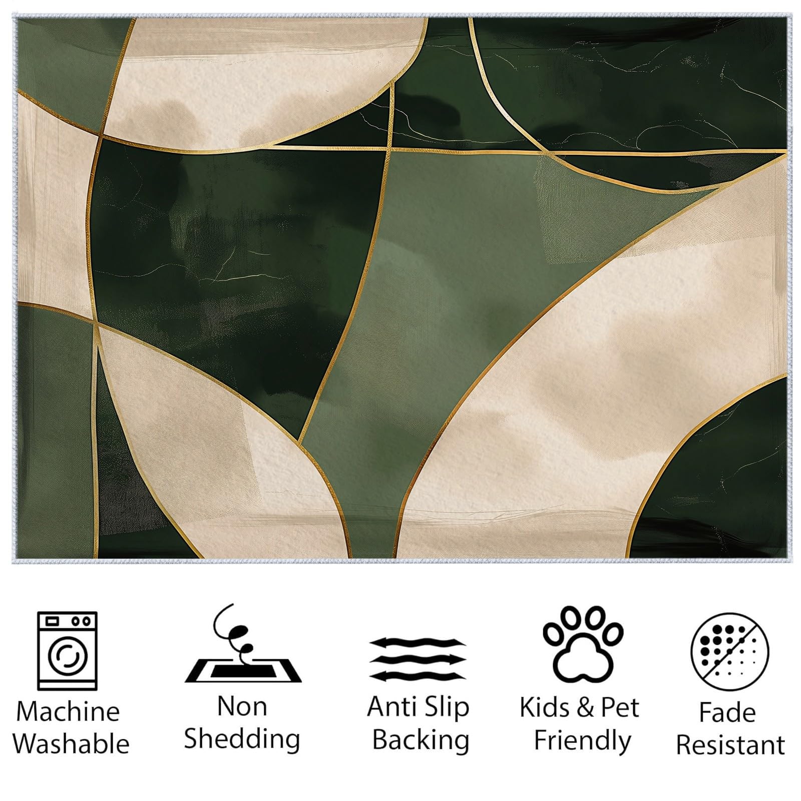 Teppich Läufer 120 x 170 cm Dunkelgrün Design, Minimalistische Abstrakte Streifen Kurzflor Teppich für Wohnzimmer Schlafzimmer Esszimmer Küche Flur Jugendzimmer - Weich Waschbarteppich Pflegeleicht