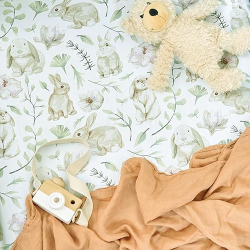 Vista 7 de TCBunny Pack N Play - Juego de 2 sábanas para cuna de bebé de 38 x 26 pulgadas, ultra suaves, 100% algodón, elegante patrón de conejo y jardín