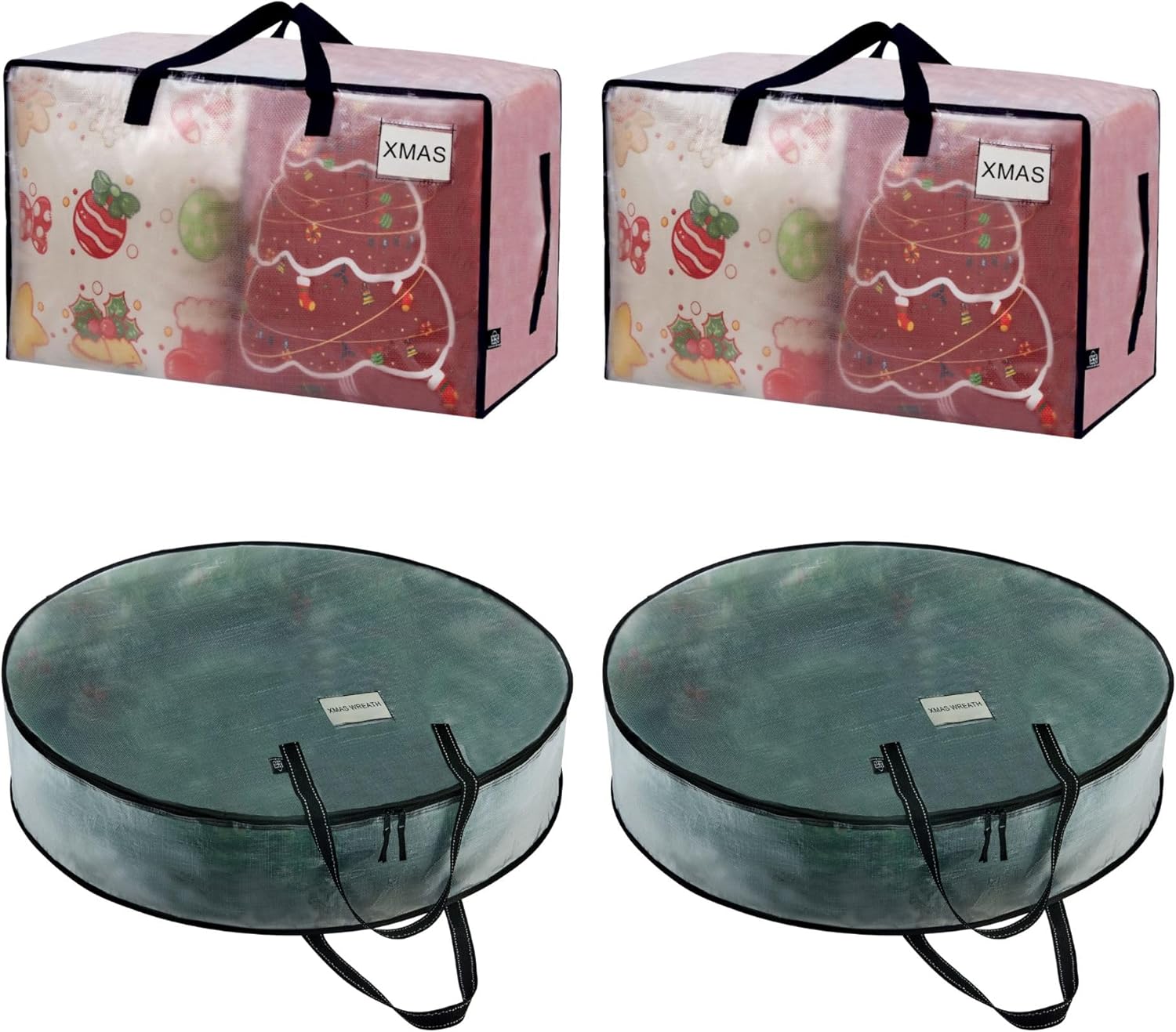 VENO 4 Pack Christmas Decoration Storage Bundle (2 Wide Open Storage Bags + 2 Pack 30 Inch Wreath Bags)