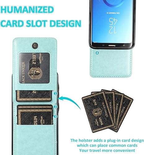 Miniatura 4 de Asuwish Funda de teléfono para Samsung Galaxy S9 con protector de pantalla de vidrio templado y tarjetero para tarjetas de crédito, soporte de piel,