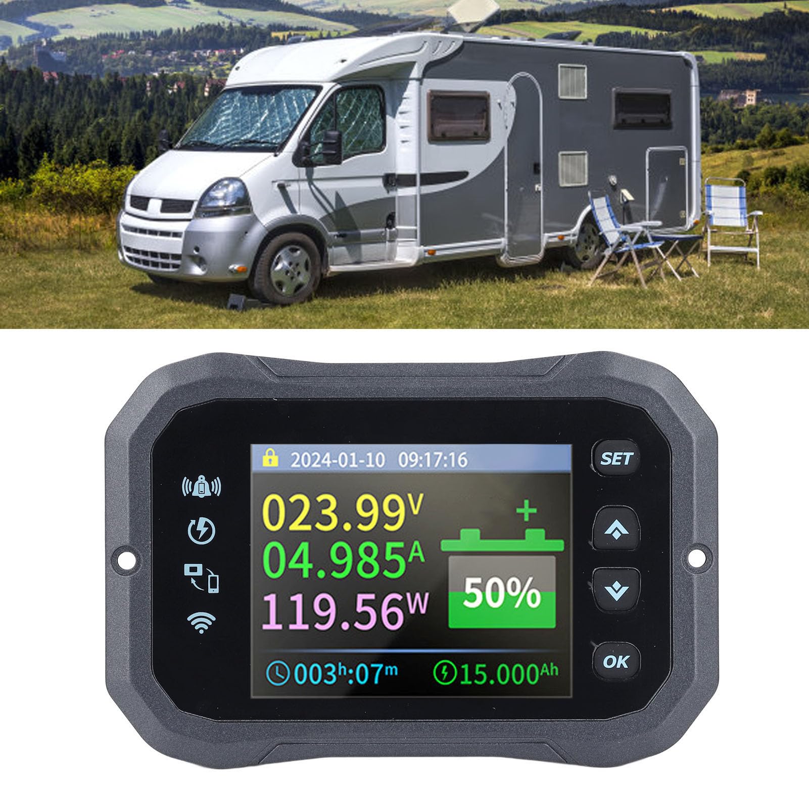 Monitor Akumulatora RV Pilot WiFi 10-100 V 100 A Miernik Kulombowski z Kolorowym Wyświetlaczem LCD Tester Wielu Baterii do RV Solarny Woltomierz Litowo-ołowiowy Akumulatora