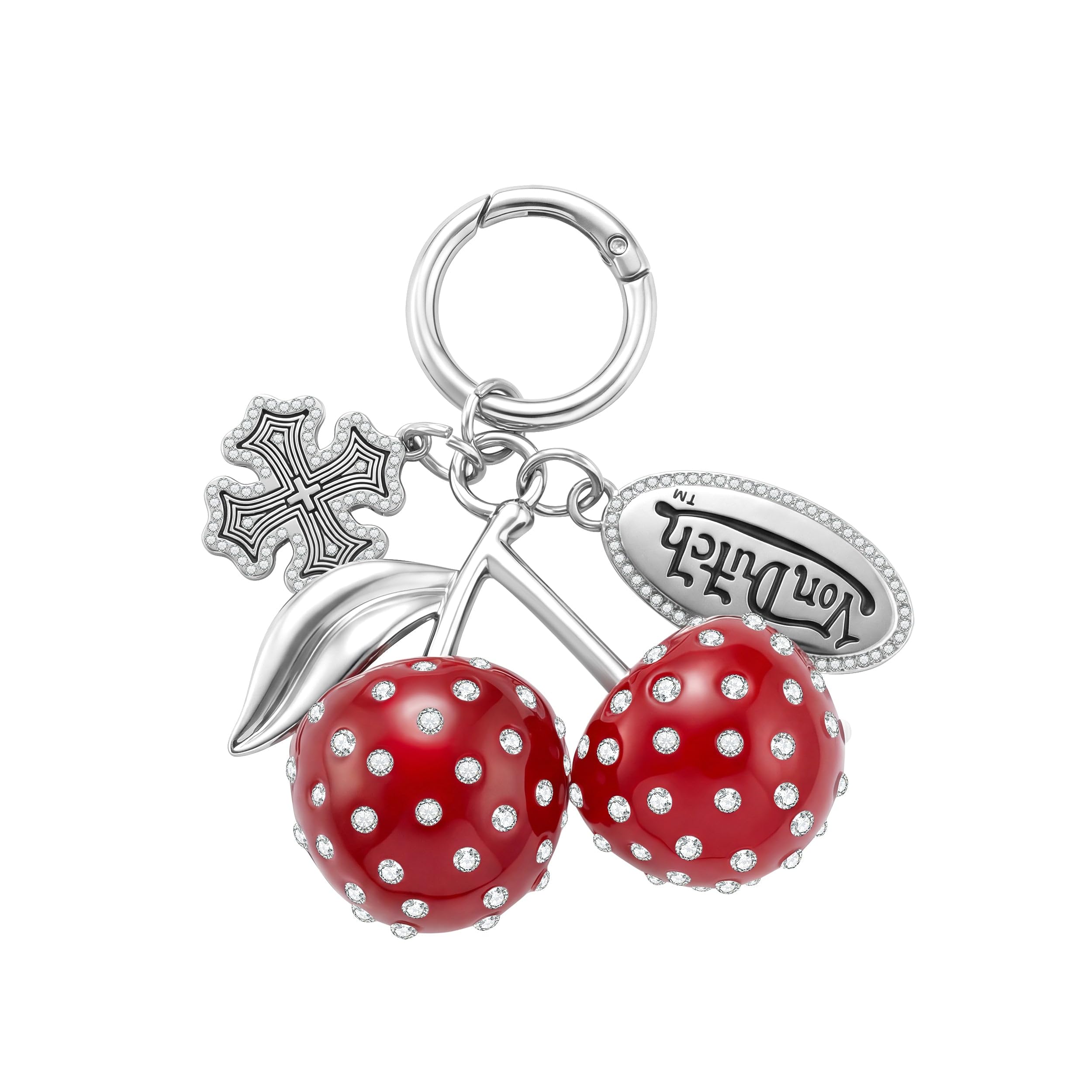 3D Cherry Keychain - Silver, Hinged Key Ring