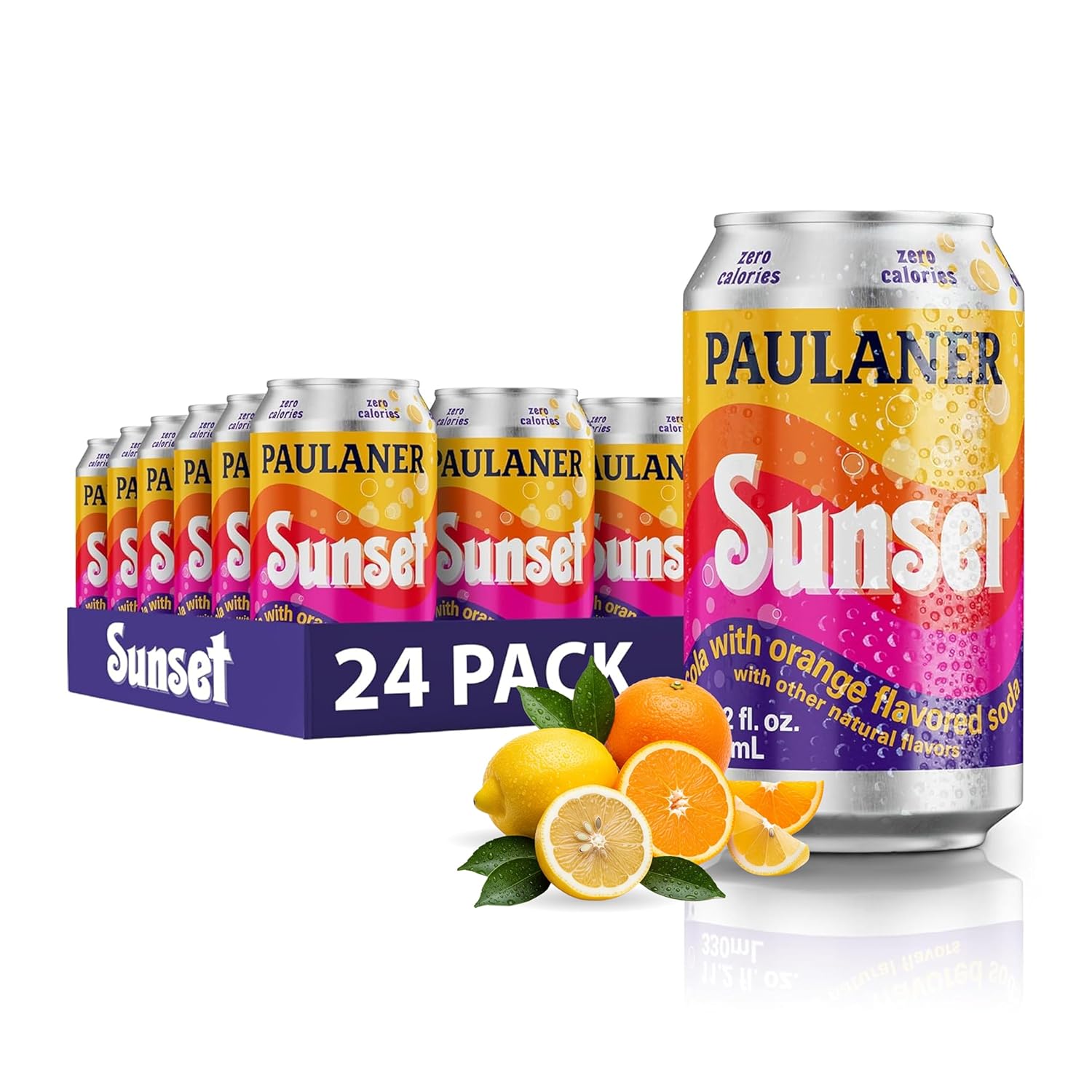 Paulaner Sunset Zero Orange Cola Soft Drink | Fruity European Zero Calorie Sugar-Free Spezi Orange Cola Made in Germany | Vegan and Gluten-Free | 11.2 fl oz (330mL) Cans | 24-Pack Case of Soda