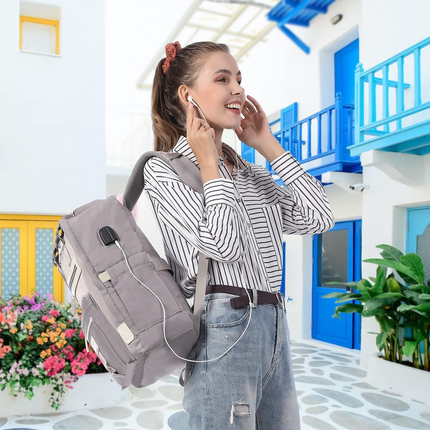 LOVEVOOK Backpack for Women Waterproof Work Backpack Cute Backpack Computer Backpack with USB Charging Port 15.6 Inch, Purple