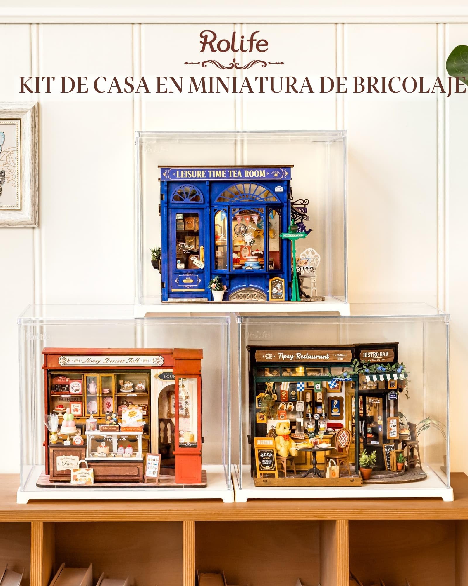 Rolife Casa de muñecas de ocio y sala de té, kit de casa en miniatura con luces, tiempo libre, Navidad, regalo de cumpleaños