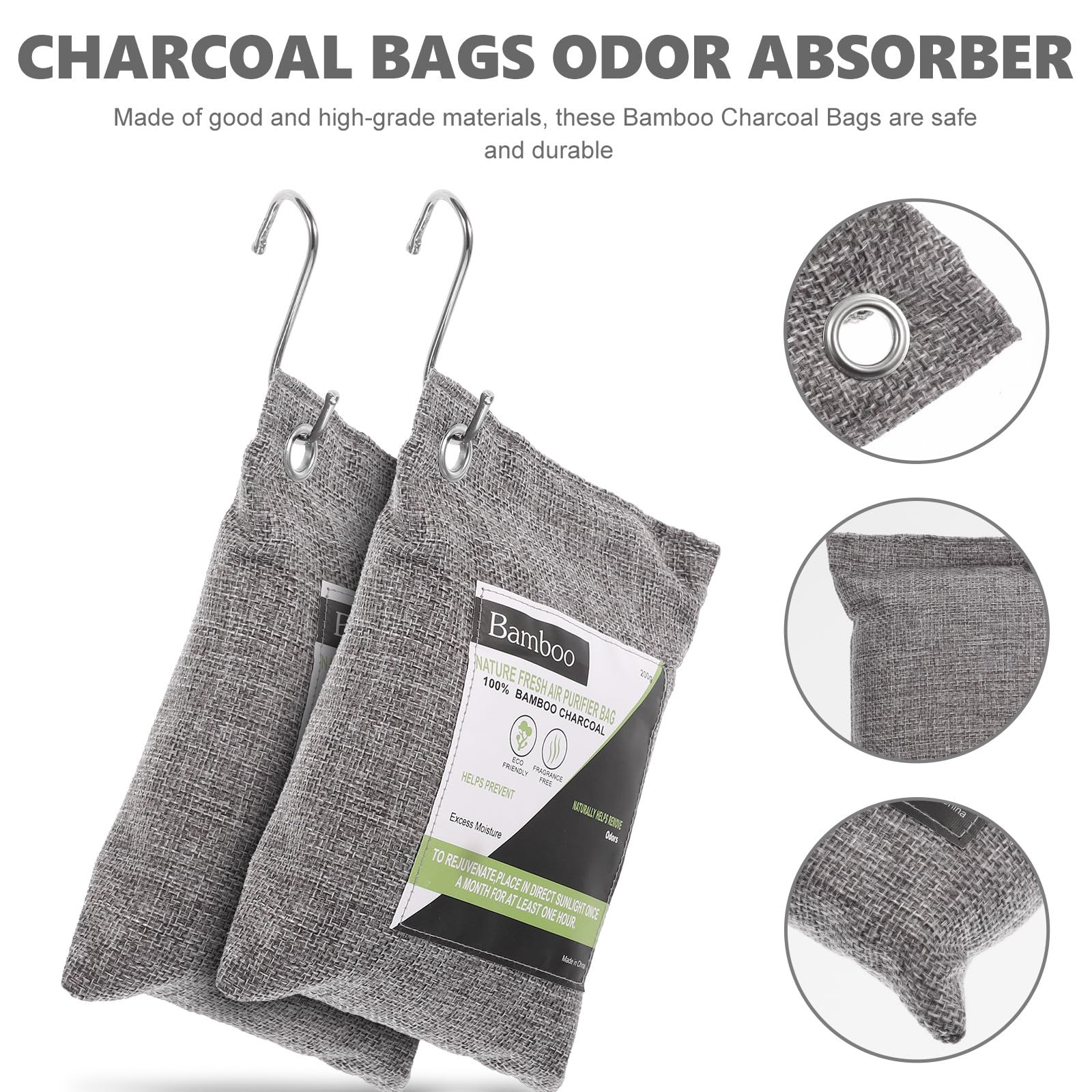 Sacchetti Purificatori al Carbone di Bambù Attivo 4 Pezzi, Deodoranti Assorbi Odori e Umidità per Scarpe, Armadi e Auto, Accessori Professionali la Casa e Ambienti Interni