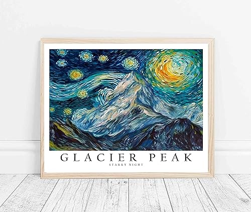 Miniatura 5 de Glacier Peak - Póster impreso de noche estrellada, arte de pared de montaña de pico glaciar, decoración de obra de arte para dormitorio, cocina,