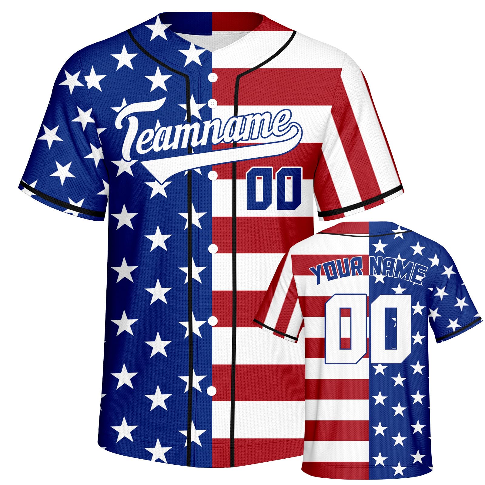 Custom USA Flag Baseball Jersey for Independence Day Personalized Name Number Shirts Patriotic T-Shirt 4th of July