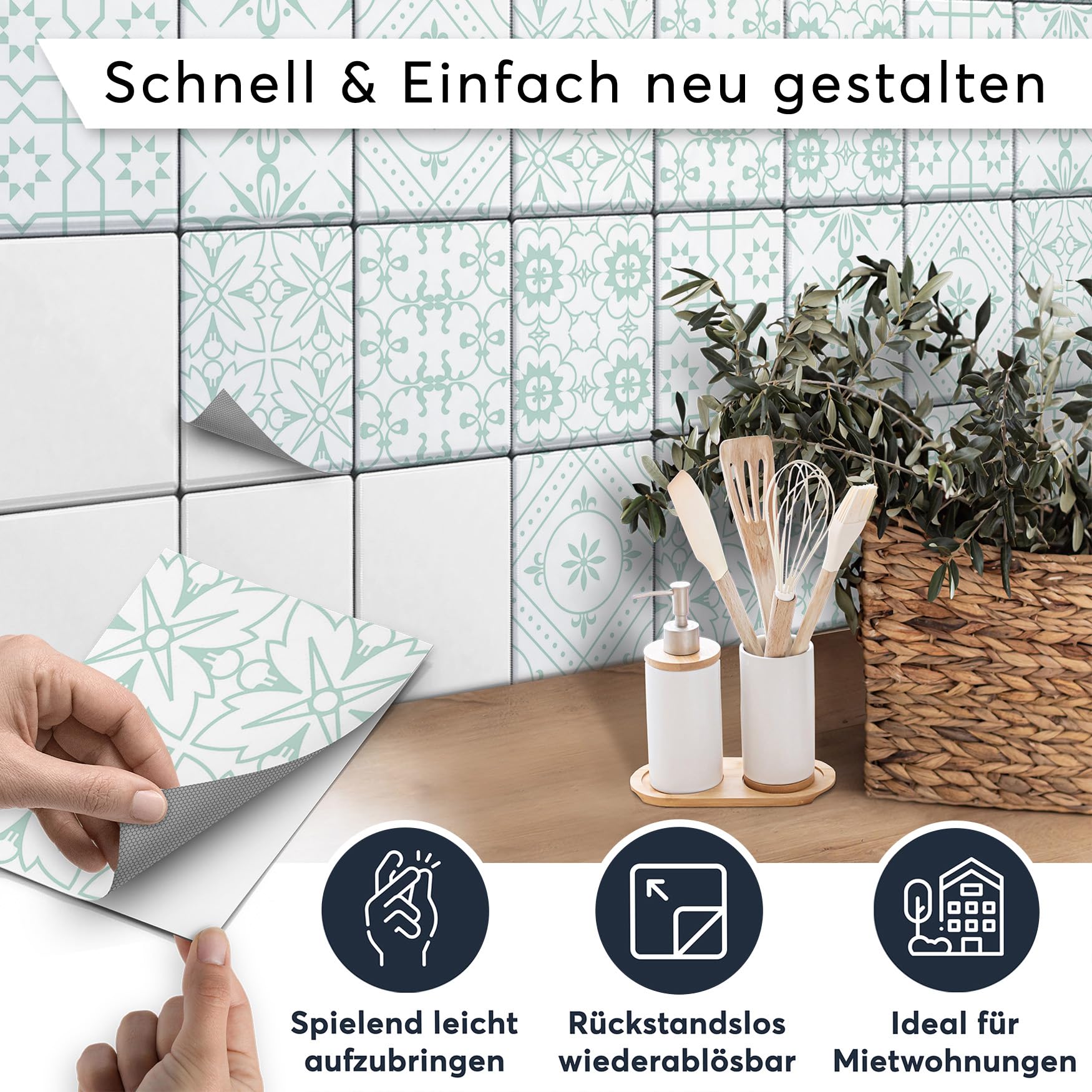 CREATISTO Fliesenaufkleber Fliesenfolie Mosaikfliesen - Hochwertige Sticker Aufkleber für Wandfliesen I Klebefliesen Deko Folien für Fliesen Ornament in Bad u. Küche (15x20 cm I 12 -Teilig)