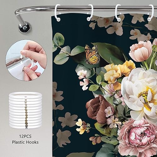 Miniatura 46 de Cortina de ducha con diseño de calavera negra y morado, de 60 pulgadas de ancho x 72 pulgadas de alto, esqueleto gótico gótico, polilla cruzada, C