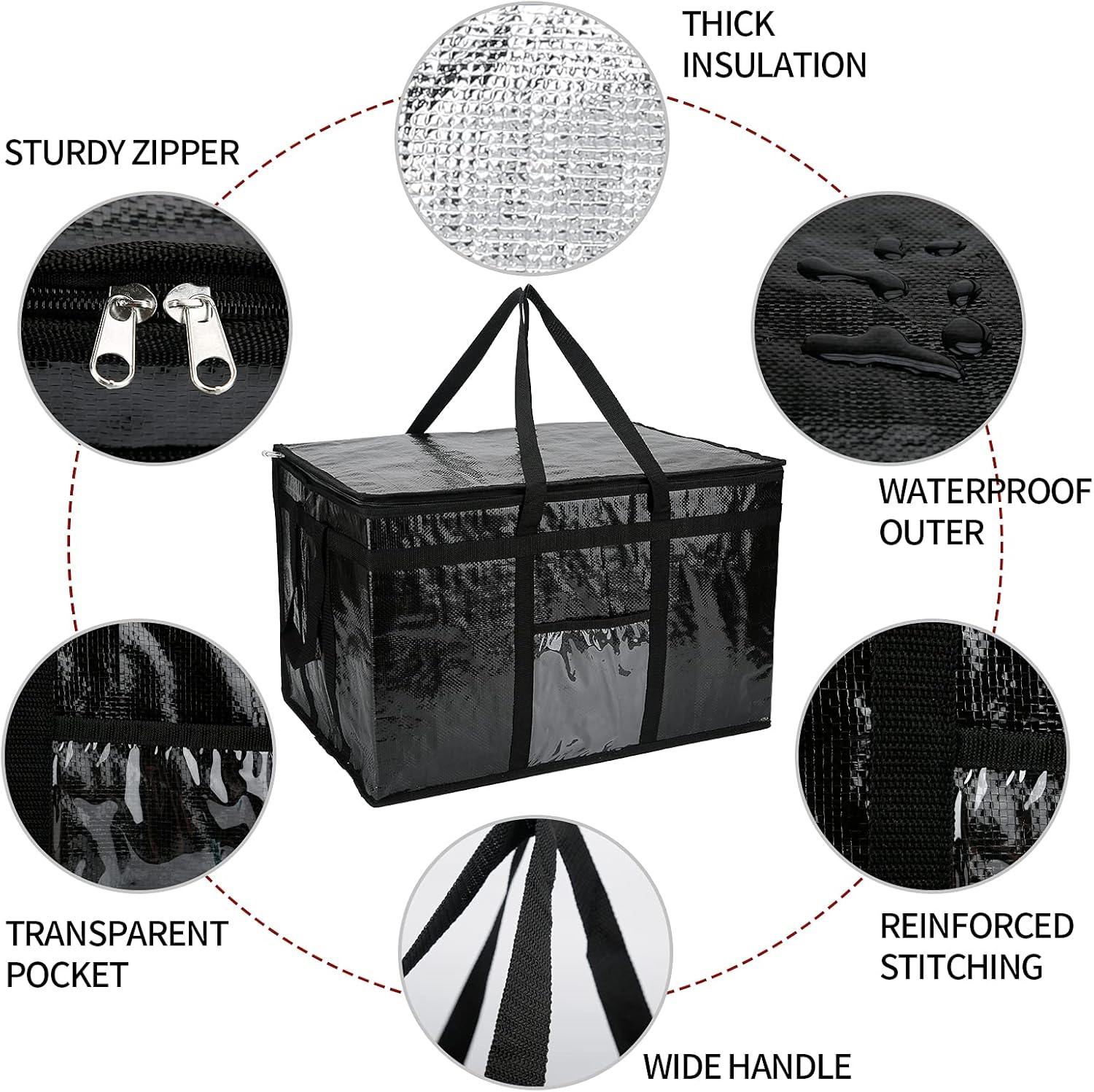 Insulated Grocery Bag, Food Pizza Delivery Bag ,Cooler Bags Reusable Shopping Box Tote for Frozen and Hot Food（XXL） : Industrial & Scientific