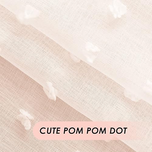 Miniatura 6 de VANASEE Cortinas traslúcidas con pompones y bolsillo para barra de cortina para sala de estar, 52 x 84 pulgadas, paneles transparentes para ventana