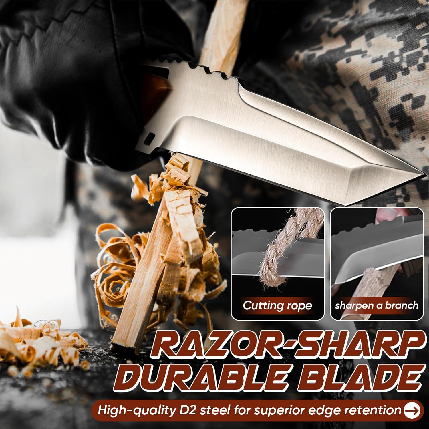 Purple Dragon Camping Knife with Sheath - D2 Steel Survival Knives for Camping, Bushcraft - Ergonomic G10 Handle Outdoor Survival Gear Christmas Gift for Men and Women - Image 3