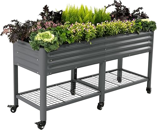 Miniatura 19 de Cama de jardín elevada serie V, camas de jardín de 2 x 4 pies con patas y estante de almacenamiento para patio, porche, capacidad de peso de 700