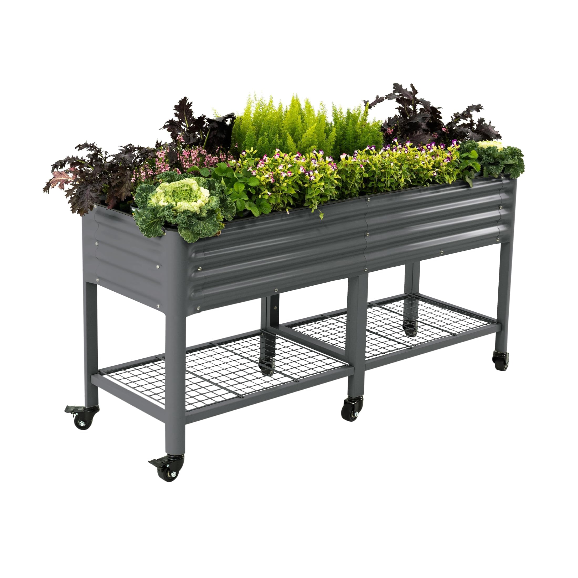 Vego garden Rolling Elevated Raised Garden Bed, 2' x 6' Outdoor Planters