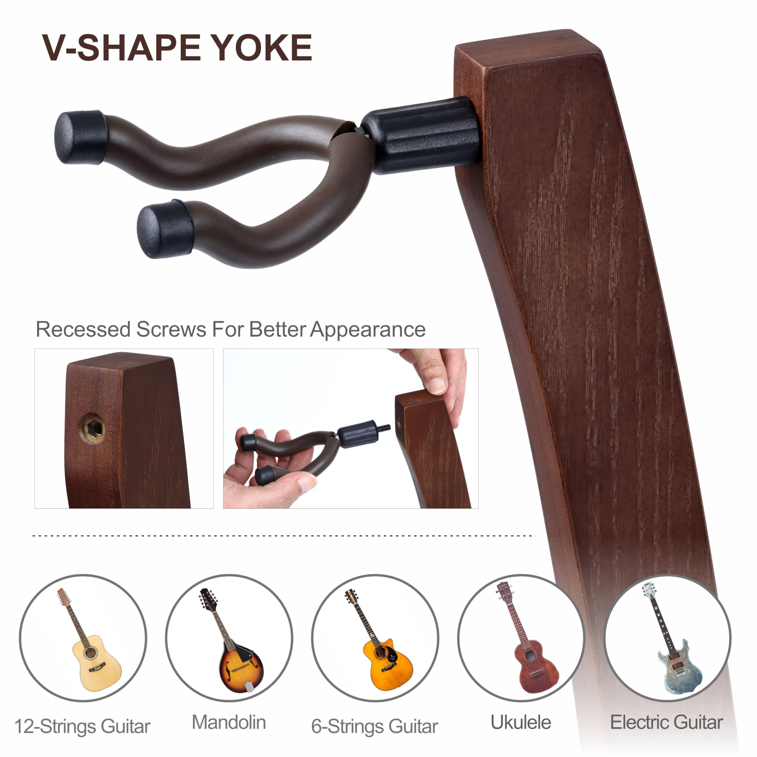 Nefelibata Supporto per chitarra in legno, realizzato a mano, in legno di frassino massiccio, design semi-curvo, ideale per chitarre acustiche, chitarre classiche, banjo, mandolini(marrone scuro)