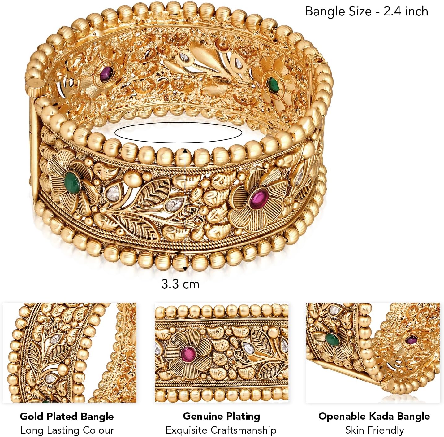 Aheli Gold Plated Floral Design Kada Bangle Traditional Jewellery Gift for Women