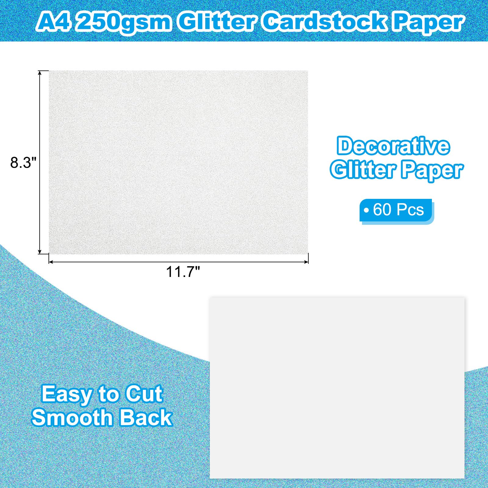 PATIKIL 60Sheets Silver Glitter Cardstock Paper - Image 2