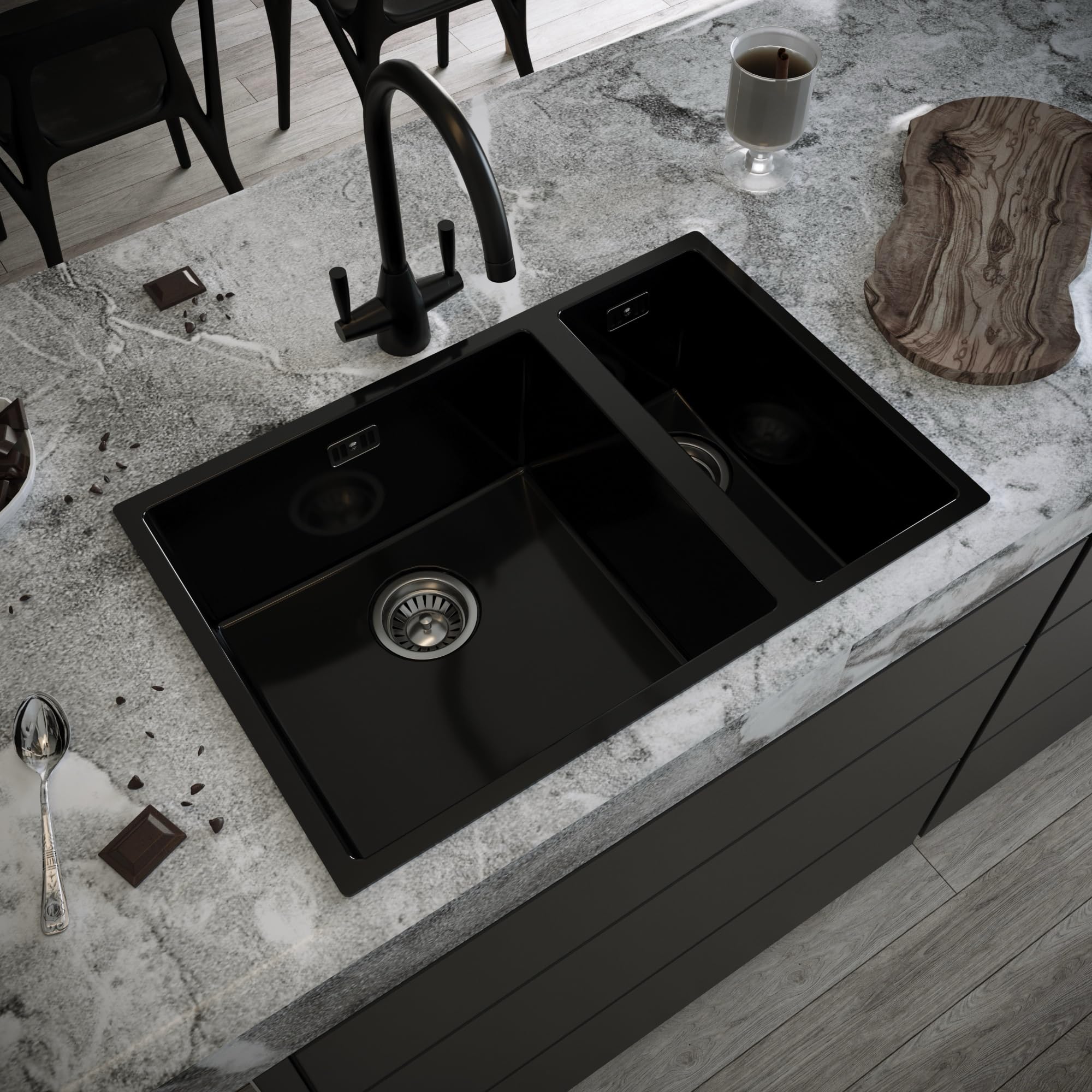 Liquida Black Cm670gb 1.5 Bowl Comite Undermount/Inset Gloss Kitchen Sink