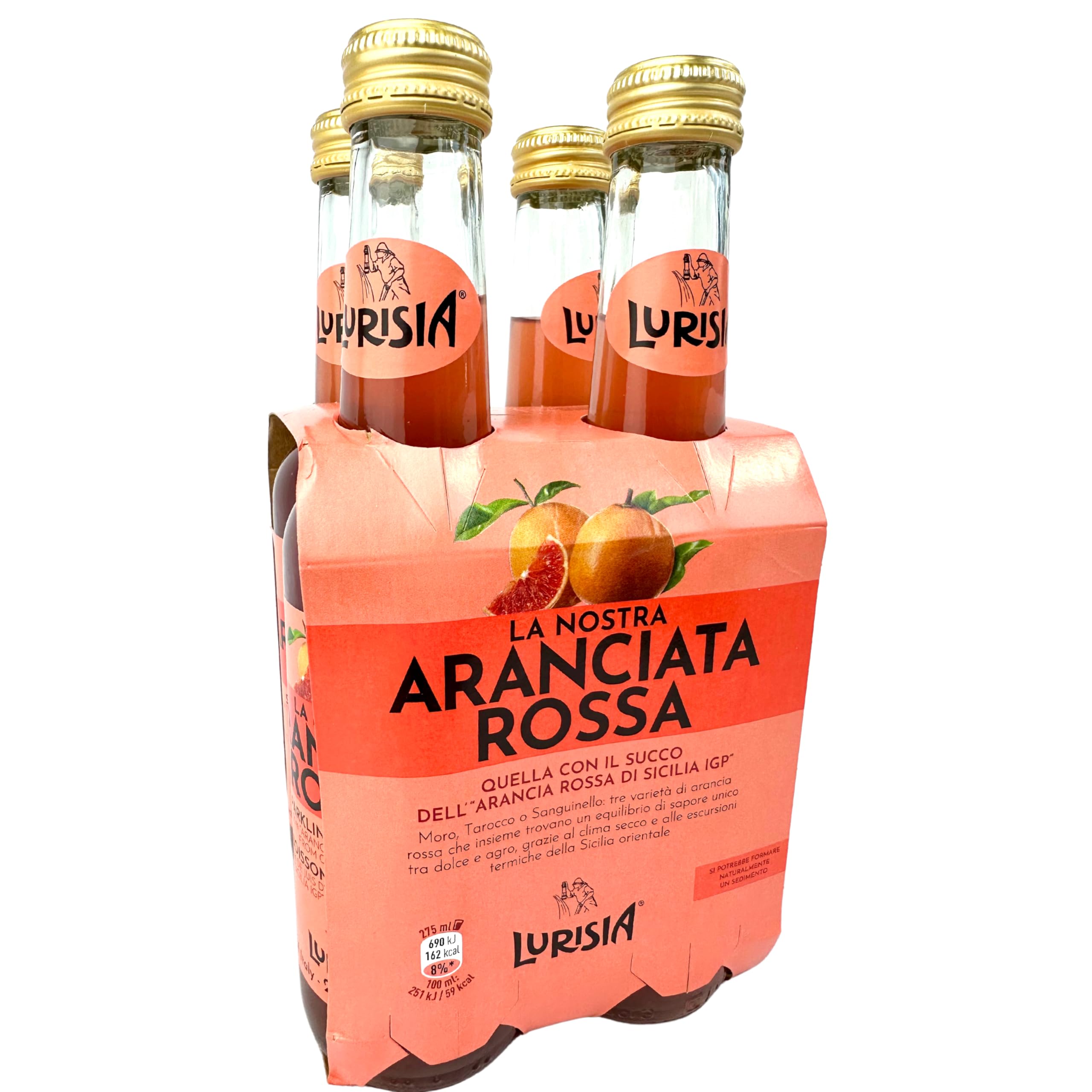 Lurisia Aranciata Rossa Blood Orange Soda 4 x 9.3 Fl Oz (275ml) Italian Soda - Sicilian Blood Orange - Citrus Orange Soft Drink - Red Orangeade - Carbonated Sparkling Fruit Juice Beverage from Italy