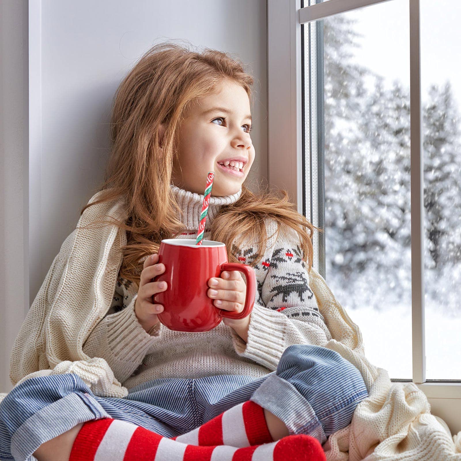 Weihnachts Strohhalme Aus Papier - 200 Stück Mit 8 Festlichen Designs