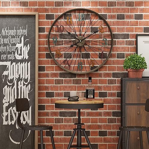 Miniatura 7 de Wall Clock60CM Large Vintage Metal Wall Clock, Retro Style Wall Clock,Household Bedroom Iron Art Clock Wall - Bicycle Wheel Pattern