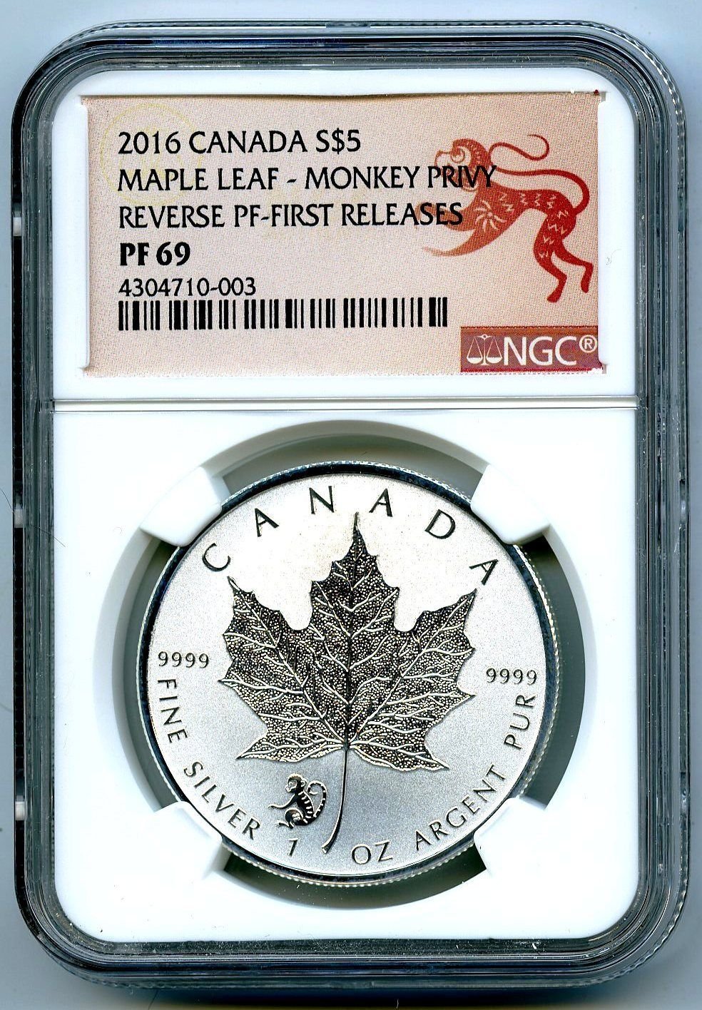 2016 Canada Coin Silver Maple Leaf Reverse Proof Monkey Privy FIRST RELEASES $5 PF69 NGC