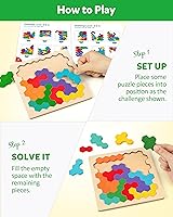 Vista 3 de Coogam - Rompecabezas de madera Tangram, rompecabezas de forma y color 3D, juego de lógica y coeficiente intelectual geométrico, bloques Montessori
