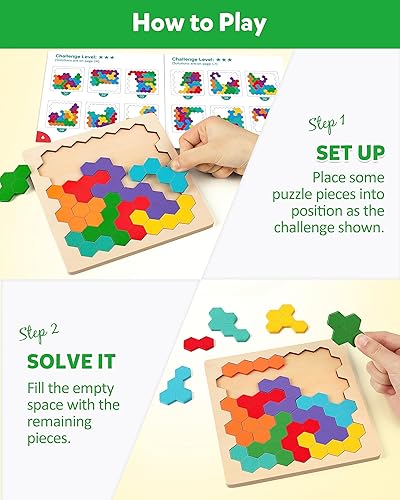 Miniatura 3 de Coogam - Rompecabezas de madera Tangram, rompecabezas de forma y color 3D, juego de lógica y coeficiente intelectual geométrico, bloques Montessori