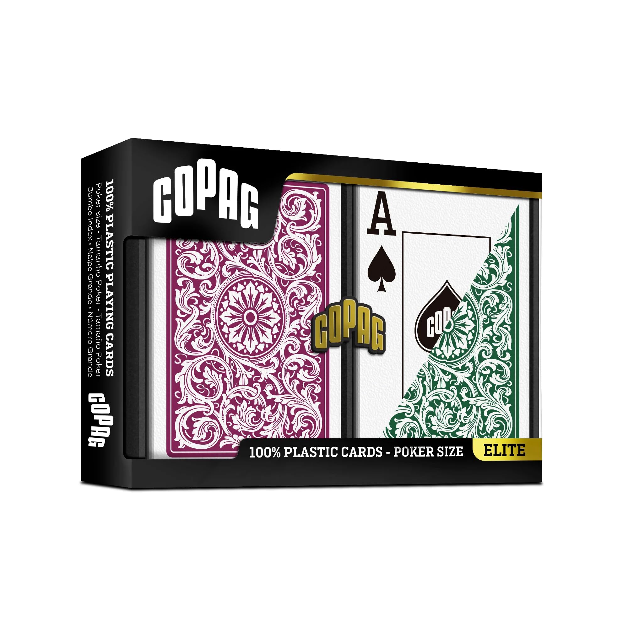 Copag Jumbo Face Playing Cards – 2-Deck Set (Green/Burgundy– 100% PVC, Poker Size, 2-Index