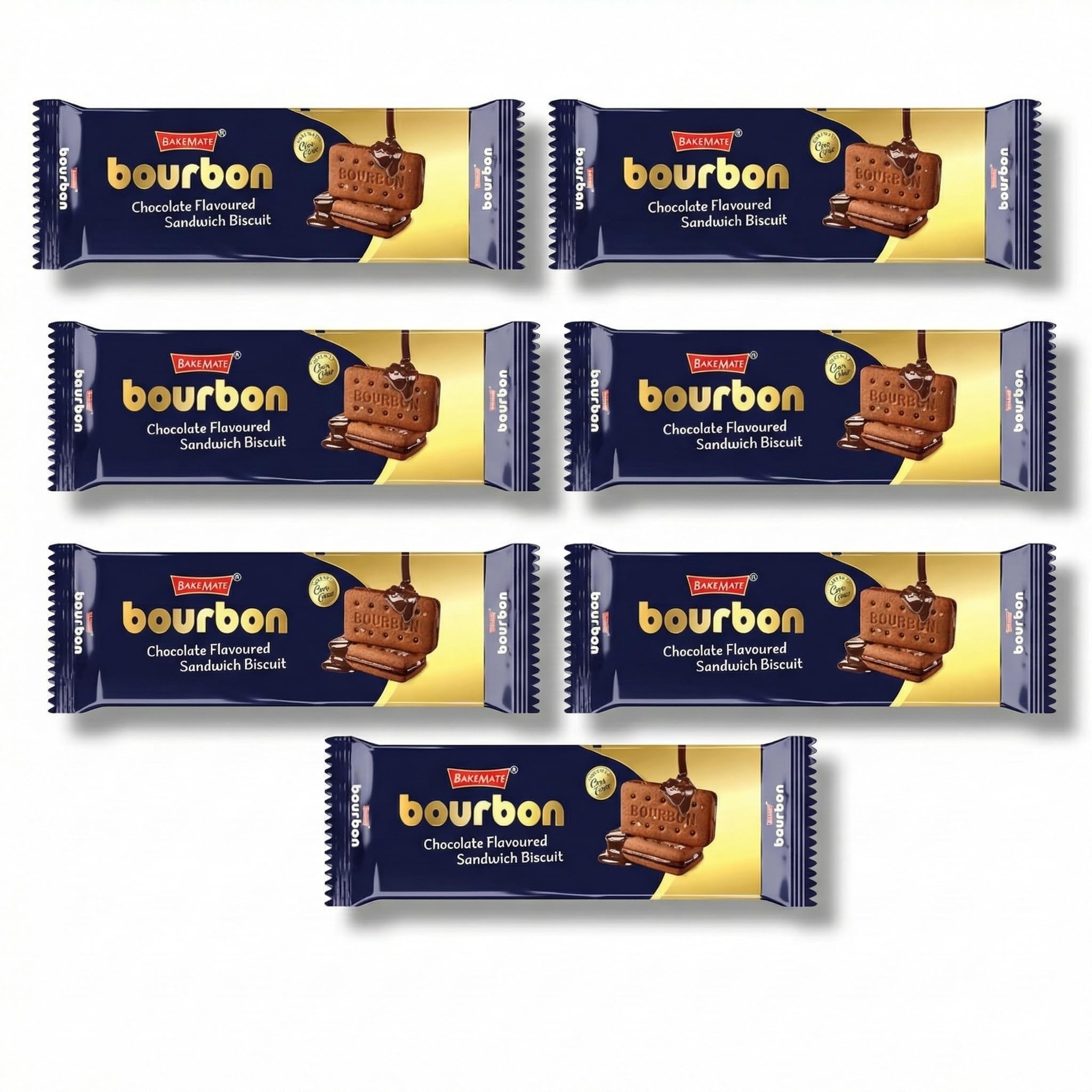 Bourbon Cream Biscuit with Chocolate - Combo Pack of 7 (135g Each) | Bourbon Biscuits Pack | Chocolate Sandwich Biscuit | Biscuits Family Pack | Kids Snacks Combo | (Packaging Might Vary)