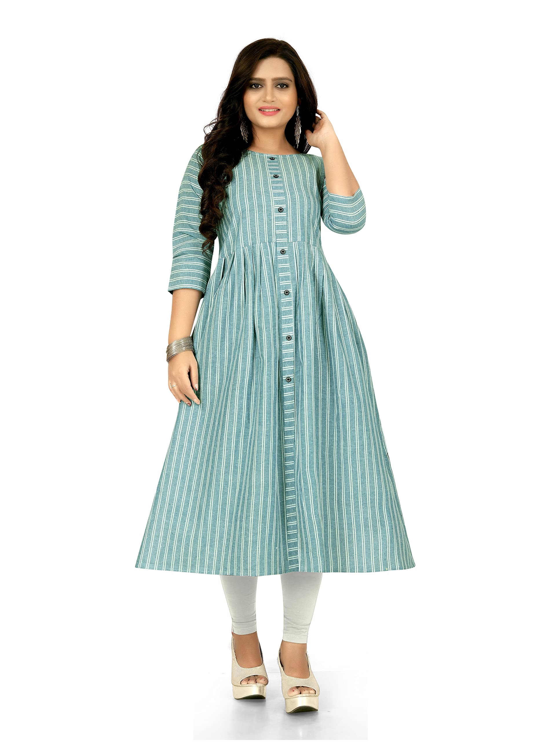GenericWomen's Casual Front Slit Striped Cotton Kurta