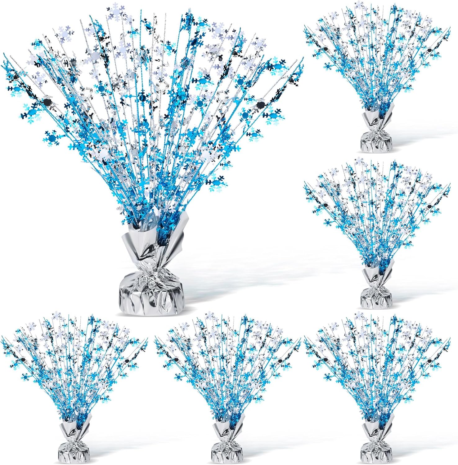 Metallic Christmas Foil Spray Centerpiece Glitter Christmas Decoration Snowflake Foil Spray Christmas Centerpiece for Table Xmas Winter Party Supplies, Blue, Silver(6 Pieces)