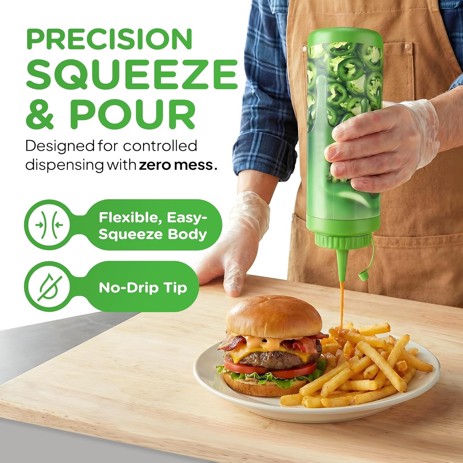 COMPAC HOME Decorated Sauce Dispenser, 12 oz, Green (Green, 48, Count)