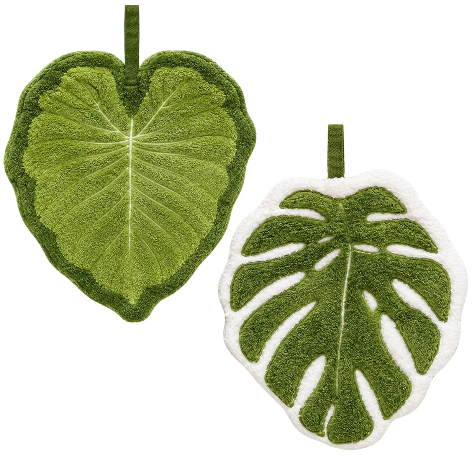 QhgPnt 2-Pack Green Hand Towels for Kitchen and Bathroom Use, Decorative Leaf Towels for Daily Dish Drying and Moisture Control, Soft Absorbent Lint-Free Fingertip Cleaning Towel