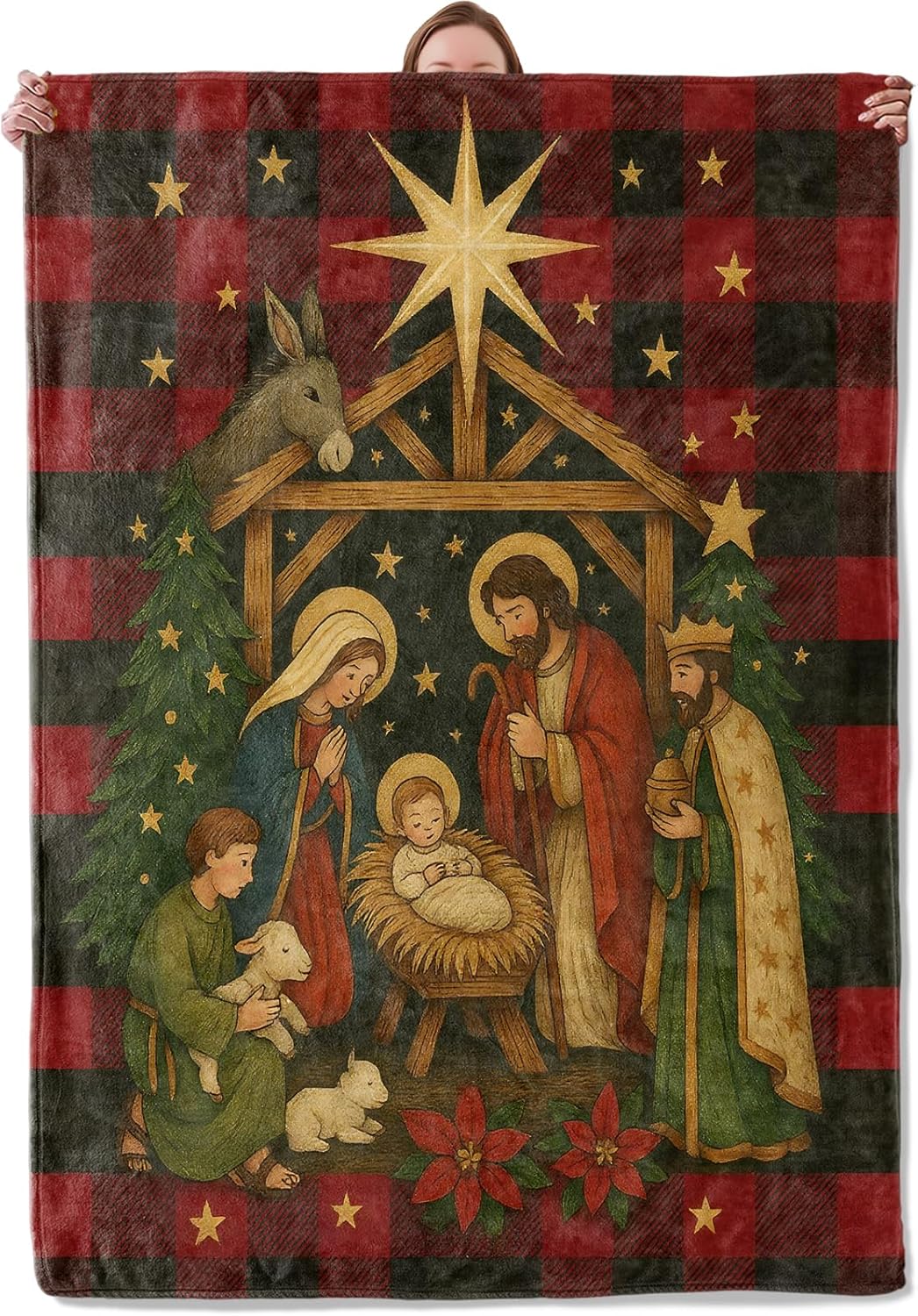 Christmas Nativity Scene Blanket Gifts for Women Adults Girls Kids, Jesus Birth with Holy Family Flannel Blankets for Bedroom, Camping, Couch, Room Decor, Fuzzy Warm Soft Cozy 50 x 60 in