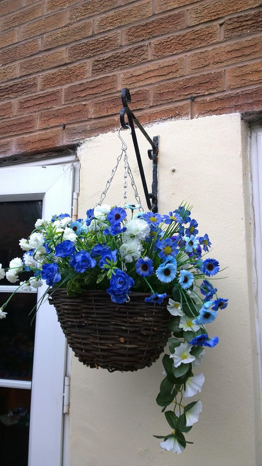 Eternal Bloom Artificial Flowers Hanging Planter Pot Out Door, Blue