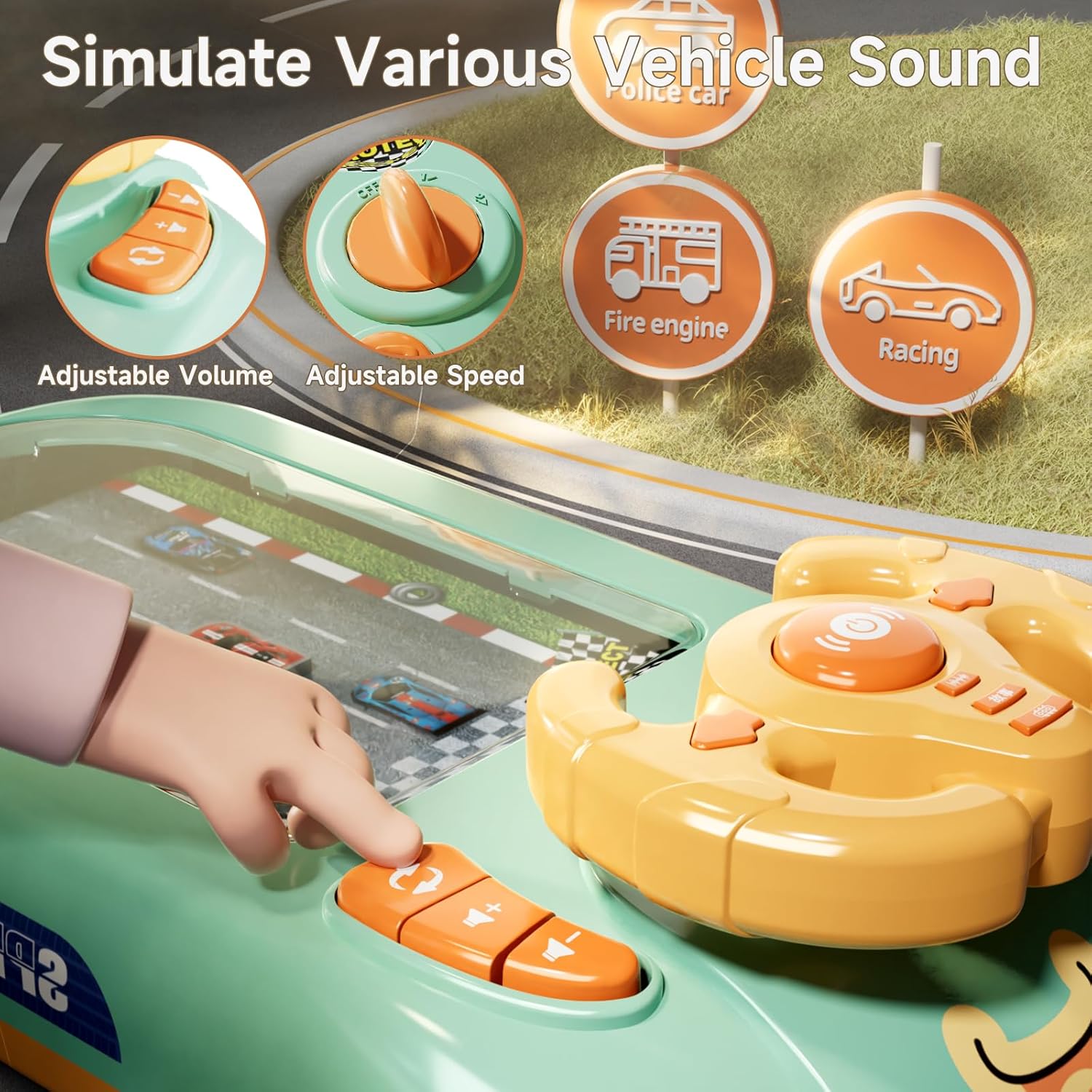 Car Adventure Toy with Steering Wheel,Musical Steering Wheel Toys,Interactive Simulation Driving Toddler Simulated Driving Racing Car for Kids 4-6,for Kids Girls Xmas Birthday Gifts(Green)