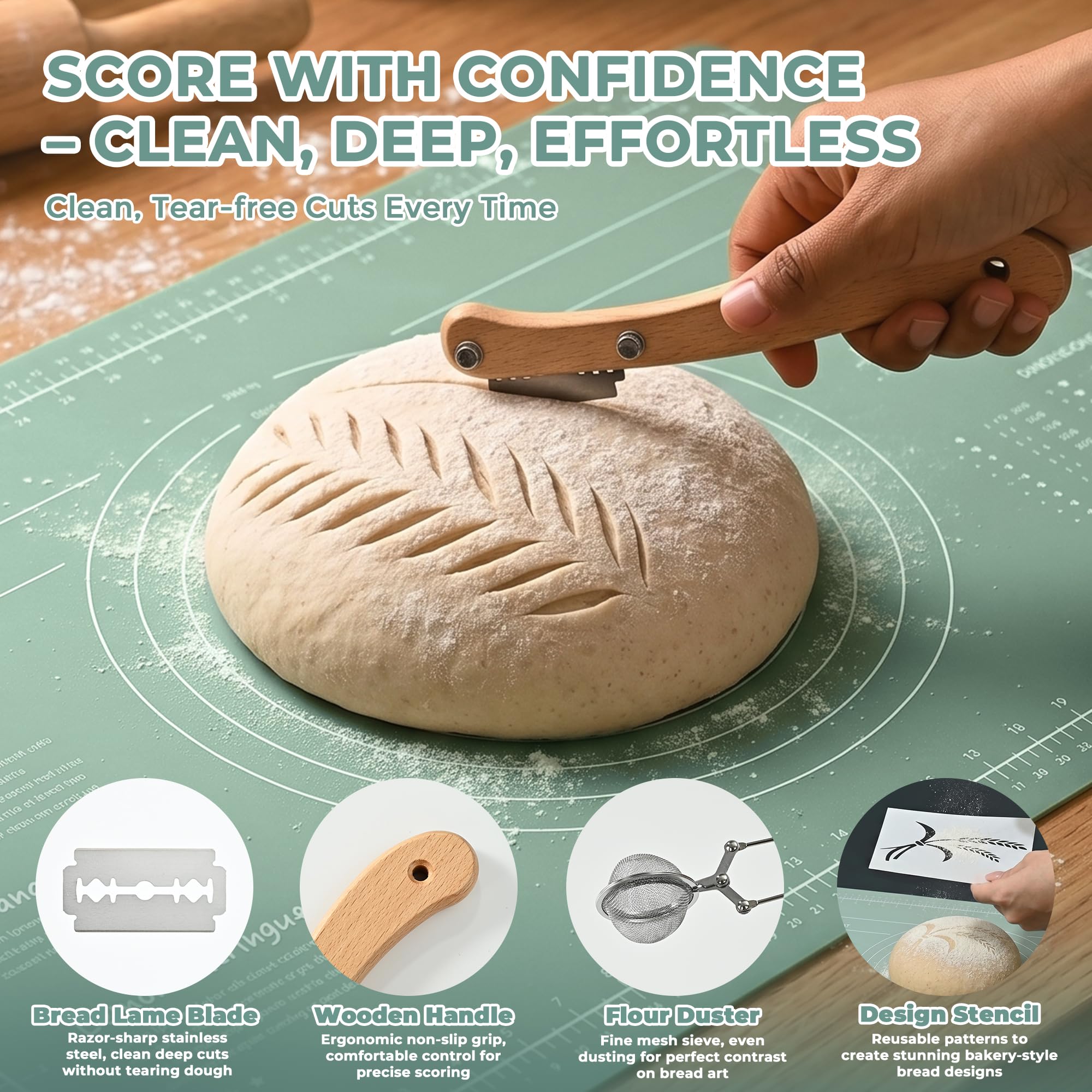 Sauerteig-Starter-Set – Komplettes Brotback-Set mit rundem und ovalem Banneton-Gärkorb, Sauerteigglas, Brotschleifen, Silikonmatte und Teigschabern – Backzubehör als Geschenk für Hobbybäcker