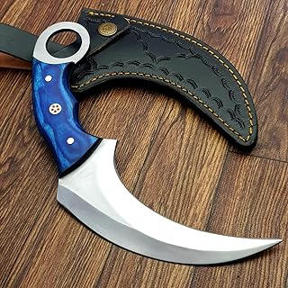 Karambit Knife - Fixed Blade with Sheath - Claw Knife wood Handle Sharp Blade - Camping Knives - Karambits for Men and Women - Best for Hiking Survival Hunting Fishing (Blue Karam) - WARIVO KNIFE
