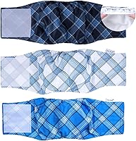 Vista 1 de Pet Soft Bandas para el vientre para perros, pañales lavables para perros machos, reutilizables, paquete de 3 para cachorros (cuadros azules, M)