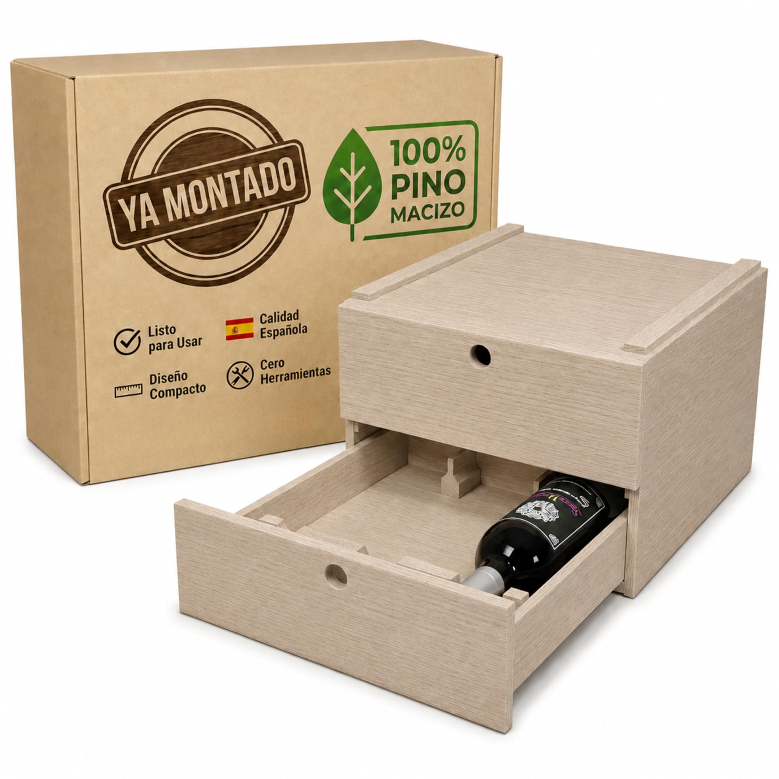 246000 - Botellero Caja para 6 Botellas, Madera, Color Roble Claro