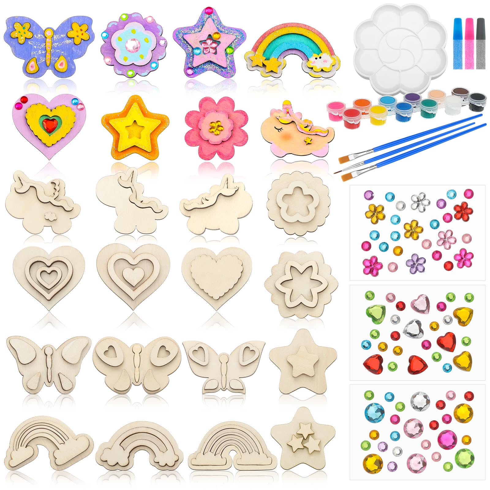 Glenmal 24 Pcs Wooden Magnets Craft Kit for Kids, Decorate Your Own Wooden Magnets Craft Kit, Crafts DIY Painting Kit for Kids, Birthday Parties and Family Crafts, Party Favors Boys Girls